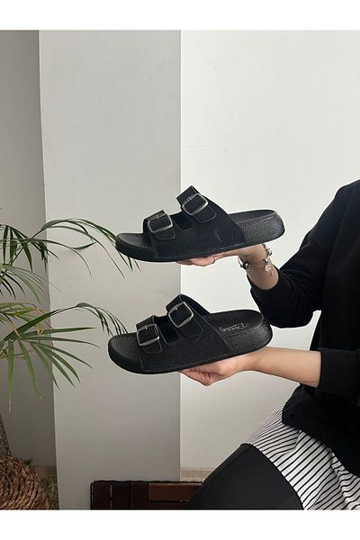 Behtah Kundura Glitter Stone Orthopedic Soft Sole Comfort Model Slippers Double Buckle Brk Daily Comfortable Slippers
