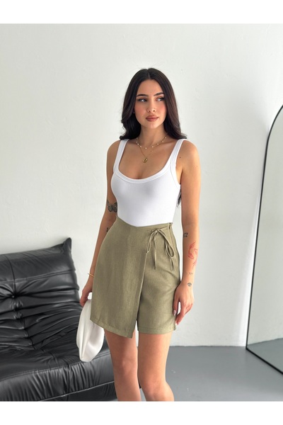SBL COLLECTİON Linen Look Side Tie Shorts Skirt