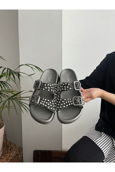 Behtah Kundura Glitter Stone Orthopedic Soft Sole Comfort Model Slippers Double Buckle Brk Daily Comfortable Slippers
