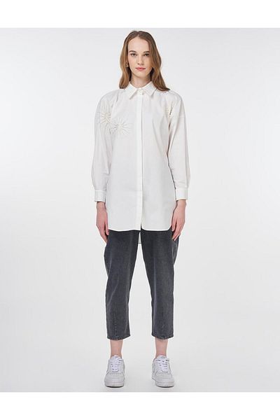 Kayra Copy - Beaded Cotton Tunic Ecru-70022