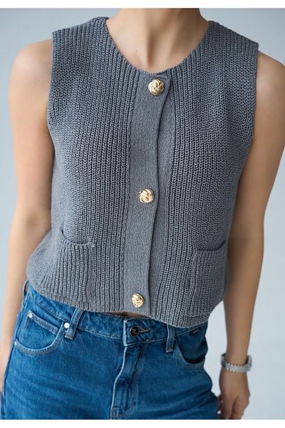 Jose Clothing Women's Premium Yarn Gold Button Detail Vest