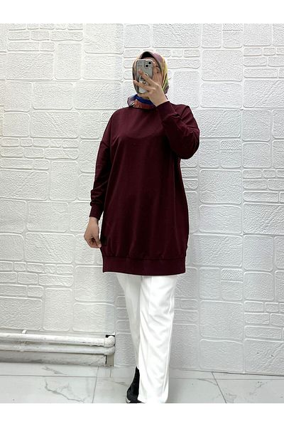 Zeynep Butik Organic Cotton Soft Crew Neck Above Knee Comfortable Fit Sleeves Elastic Hijab Tunic 30644 126