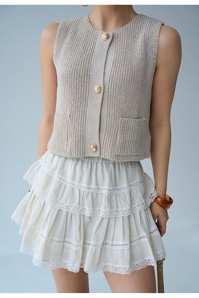 Jose Clothing Women's Premium Yarn Gold Button Detail Vest