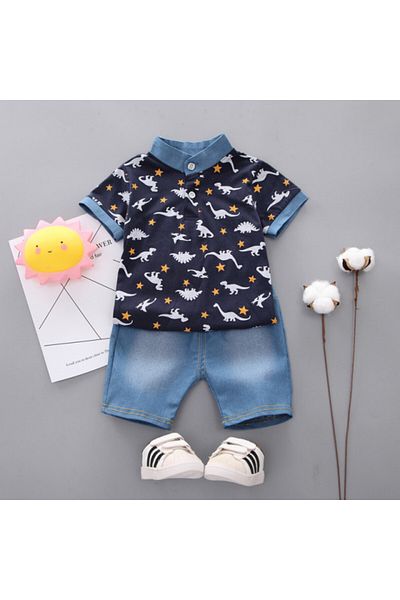 Superbaby Costumas cu tricou bleumarine pentru baietei - Dino