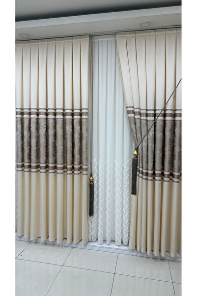 Fon Dünyası Panel Background Curtain Cream Brown (Single Wing)