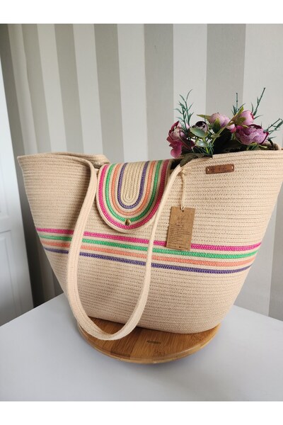 Yektayla حقيبة الشاطئ المصنوعة يدويًا، حقيبة اليد، حقيبة الكتف، حقيبة الترفيه