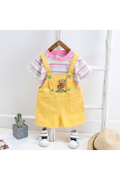 Superbaby Salopeta galbena cu tricou - Bear