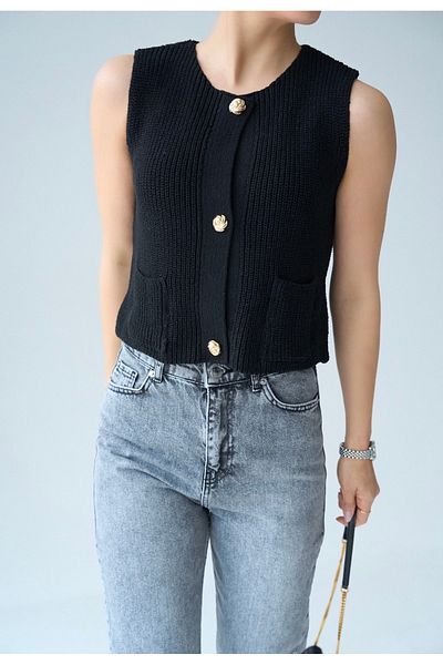 Jose Clothing Women's Premium Yarn Gold Button Detail Vest