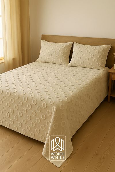 WorthWhile Nora Double Bedspread 240X260 |   Cappuccino Chenille Fabric, Ring Pattern, Soft Texture
