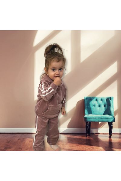 Superbaby Trening roz pudra din catifea pentru fetite