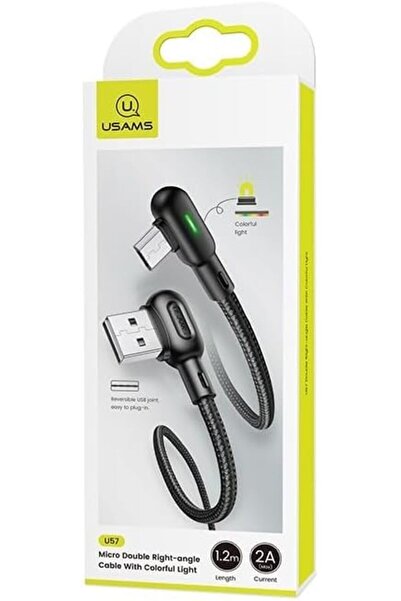Usams Right-Angle Dual Lightning Cable by Usams with Colored Light 1.2m Reusable Dual Connector (Black), f