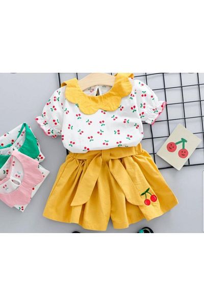 Superbaby Costumas alb cu galben pentru fetite - Cirese