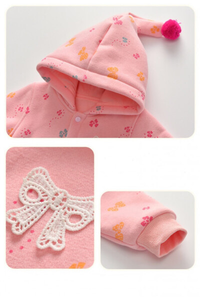 Superbaby Salmon pink padded jumpsuit for girls - Colorful bows