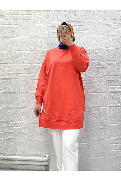 Zeynep Butik Organic Cotton Soft Crew Neck Above Knee Comfortable Fit Sleeves Elastic Hijab Tunic 30644 126