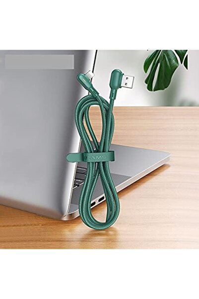 Usams كابل لايتنينج بزاوية قائمة مزدوجة من USAMS مع ضوء ملون، موصل مزدوج قابل لإعادة الاستخدام بطول 1.2 متر (أخضر)
