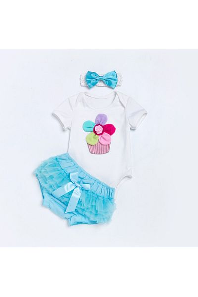 Superbaby Costumas pentru fetite body cu pantaloni scurti turcoaz