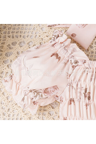 Superbaby Banana pink bodysuit with ruffled skirt for little girls