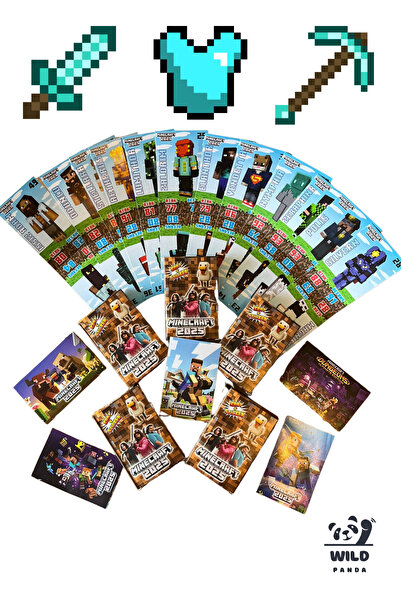 wildpanda بطاقة Mine Craft 2025 الجديدة + ملصق (5 صناديق صغيرة) إجمالي 30 بطا...