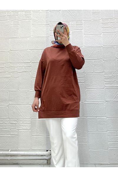Zeynep Butik Organic Cotton Soft Crew Neck Above Knee Comfortable Fit Sleeves Elastic Hijab Tunic 30644 126