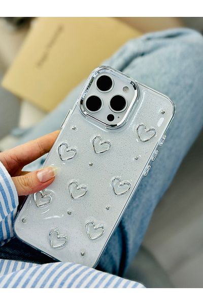 Go Aksesuar حافظة آيفون 16 بروماكس متوافقة مع تصميم قلب معدني ثلاثي الأبعاد من السيليكون الإيبوكسي مع لعبة