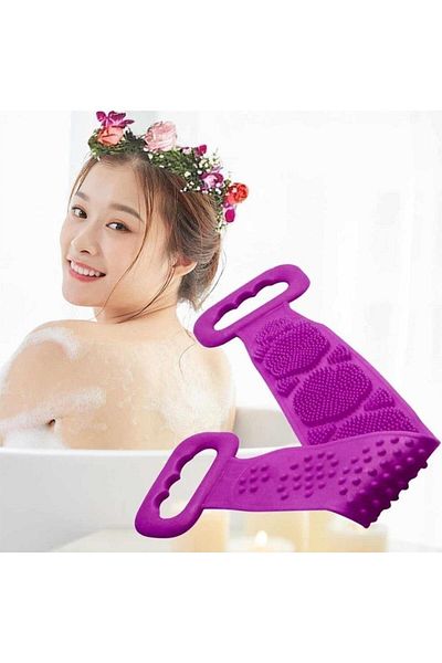 3B Trend Double Sided Bath Bath Washcloth Silicone Massage Soft Shower Washcloth Bath Scrub 70 Cm - Purple