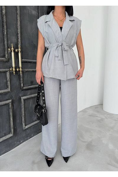 alenmoda Women &Apos; S Linen Suit with Trousers with a Vest
