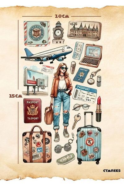 alışveriş kurdu Travel Girl Sticker Set 82 Pieces - Planner Agenda Scrapbook Bullet Journal Sticker Sticker Set