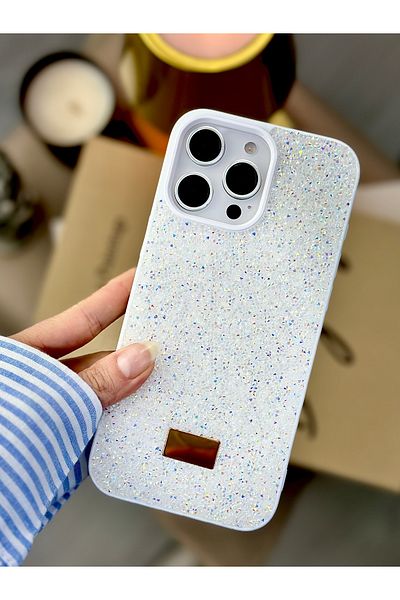 Go Aksesuar حافظة سيليكون متوافقة مع هاتف Iphone 16 Promax بتصميم ماسي لامع وماس لامع