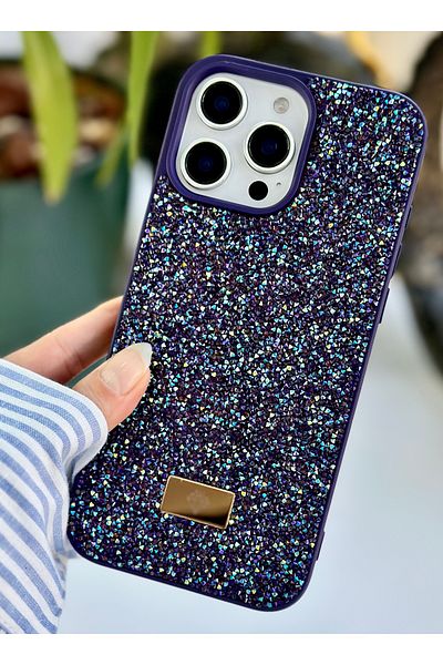 Go Aksesuar حافظة سيليكون متوافقة مع هاتف Iphone 16 Promax بتصميم ماسي لامع وماس لامع