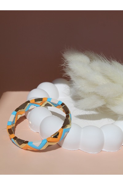 Luvix Design Mavi Turuncu Seramik Kaplama Lastikli Bileklik