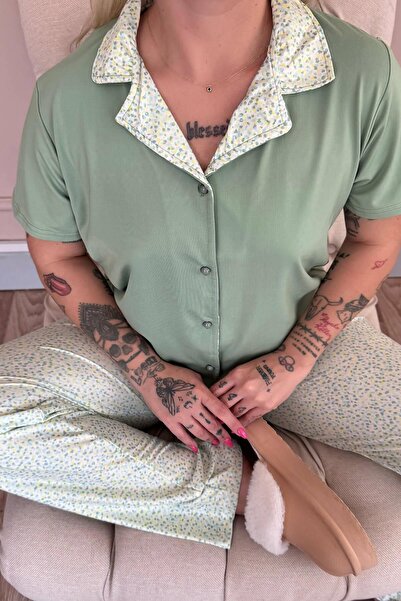 Pijamaevi Mint Serenity Exclusive Önden Düğmeli Kadın Pijama Takımı