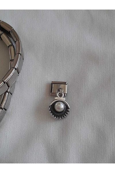 bijoux uniques Steel Italian Charm with Black Oyster Figure