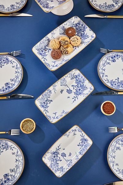 Mabeyn 3-Piece Ceramic Boat Serving Presentation Plate Set Blue