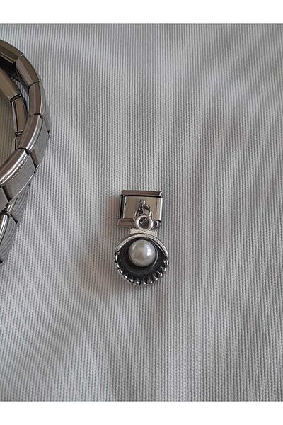 bijoux uniques Steel Italian Charm with Black Oyster Figure