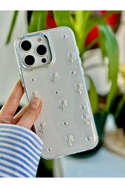 Go Aksesuar iPhone 16 Promax Compatible 3D Mini Rose Design Toy Epoxy Silicone Case