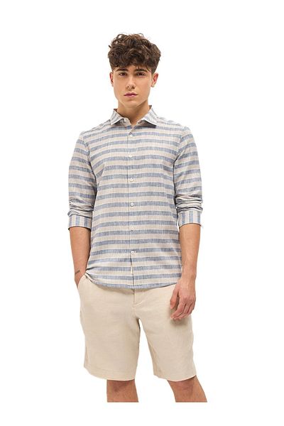 The Bear House Men's Blue with White Stripes Slim Fit Casual Shirt for Every Occasion