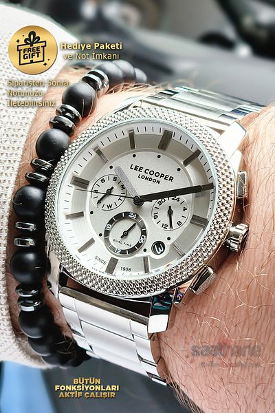 Lee Cooper Original Lee Cooper White Dial Silver Steel Band Function Men's Wristwatch with Calendar