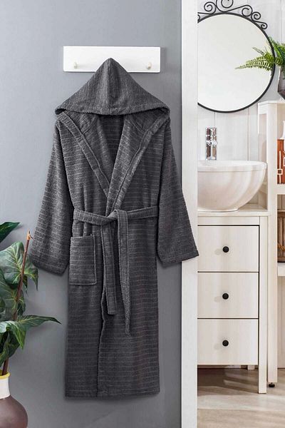 Mira Home Μπουρνούζι μπάνιου Unisex με κουκούλα - 100% μαλακό βαμβάκι, ανθρακί