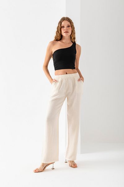 EtkiModa Γυναικείο παντελόνι μουσελίνας 100% βαμβακερό φαρδύ