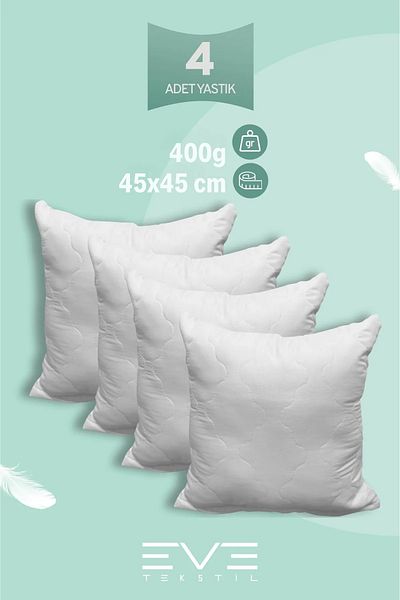 Eve Tekstil 4 buc. Perna pătrată Diamant Plus Pernă din fibre de silicon antialergice lavabile 40x40cm 400 gr
