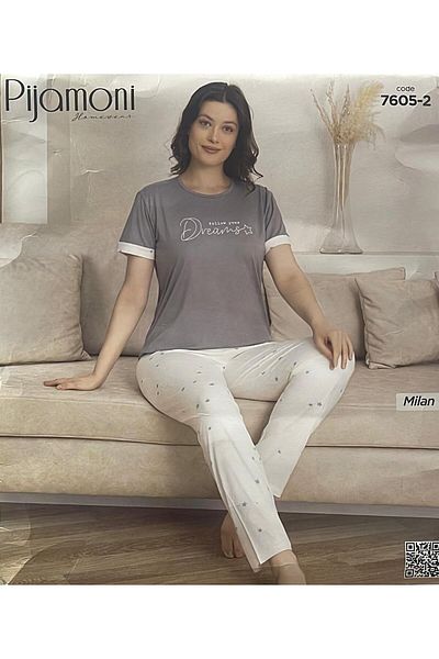 Pijamoni Summer Modal Fabric Gray Color Women's Pajama Set