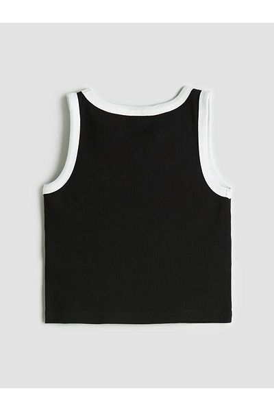 LC Waikiki Lcw Kids Black Crew Neck Miami Printed Girls Crop Tank Top