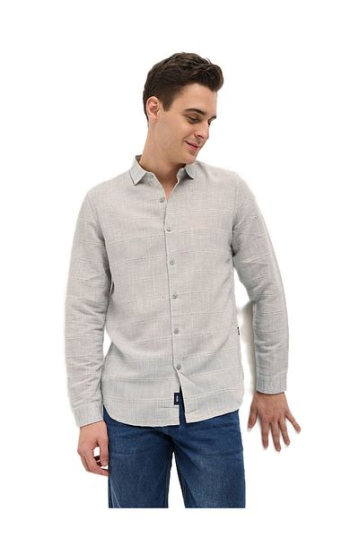 The Bear House Men's Light Grey Horizontal Stripes Slim Fit Casual Shirt for Every Occasion