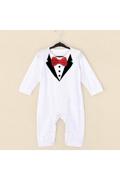 Superbaby Elegant white jumpsuit with red bow tie
