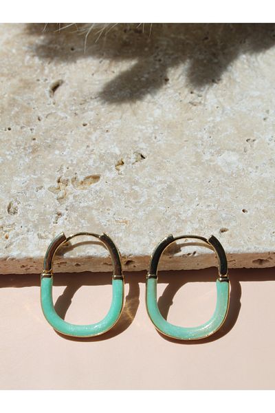 Luvix Design Green Oval Formed Colorful Bijouterie Hoop Earrings