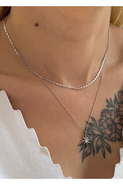 takıtarzım 2,li silver kuzey yıldızı ay taşlı kadın kombin kolye