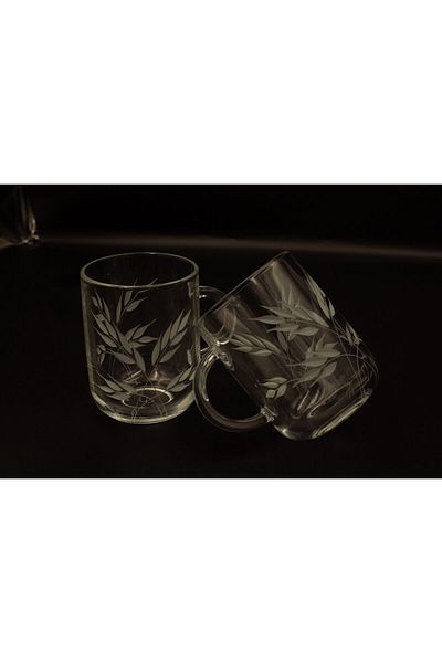 Paşabahçe Iconic Glass with Handle and Leaf Pattern