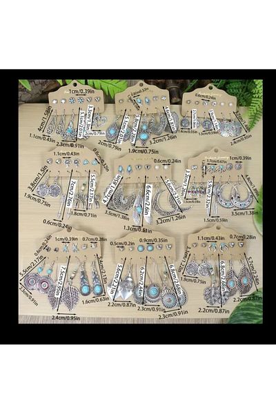 Silver Bohemian Ethnic Style Women's Fashionable Drooping Earrings and Nails Set, Multi-Piece Set in Silver Color