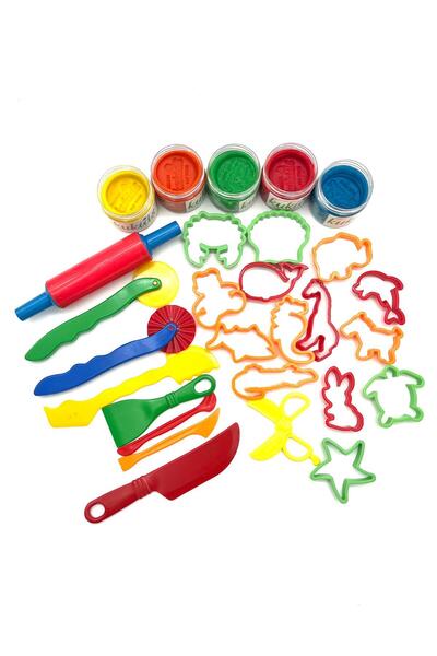 kukids play dough %100 Doğal(ORGANİK) 5 Renk(5X130GR) Oyun Hamuru 23 Parça Ha...