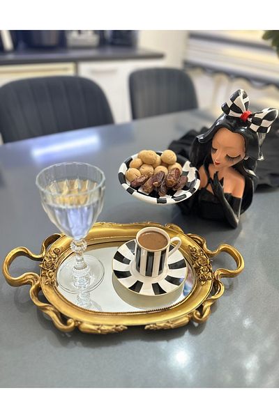 busraconcept Handmade Coffee Presentation Tray 30cm, Special Design Mirrored Tray